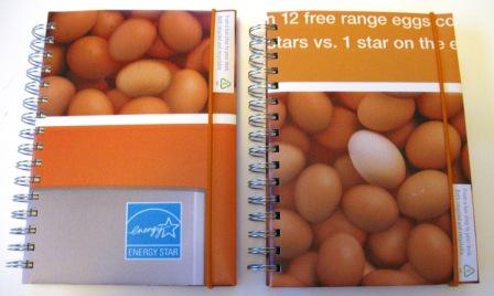 Close up view of the recycled poster notebooks